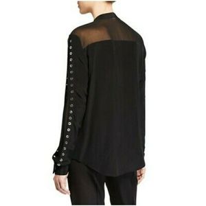 Chelsea & Walker Black Grommet Sleeve Silk Blouse